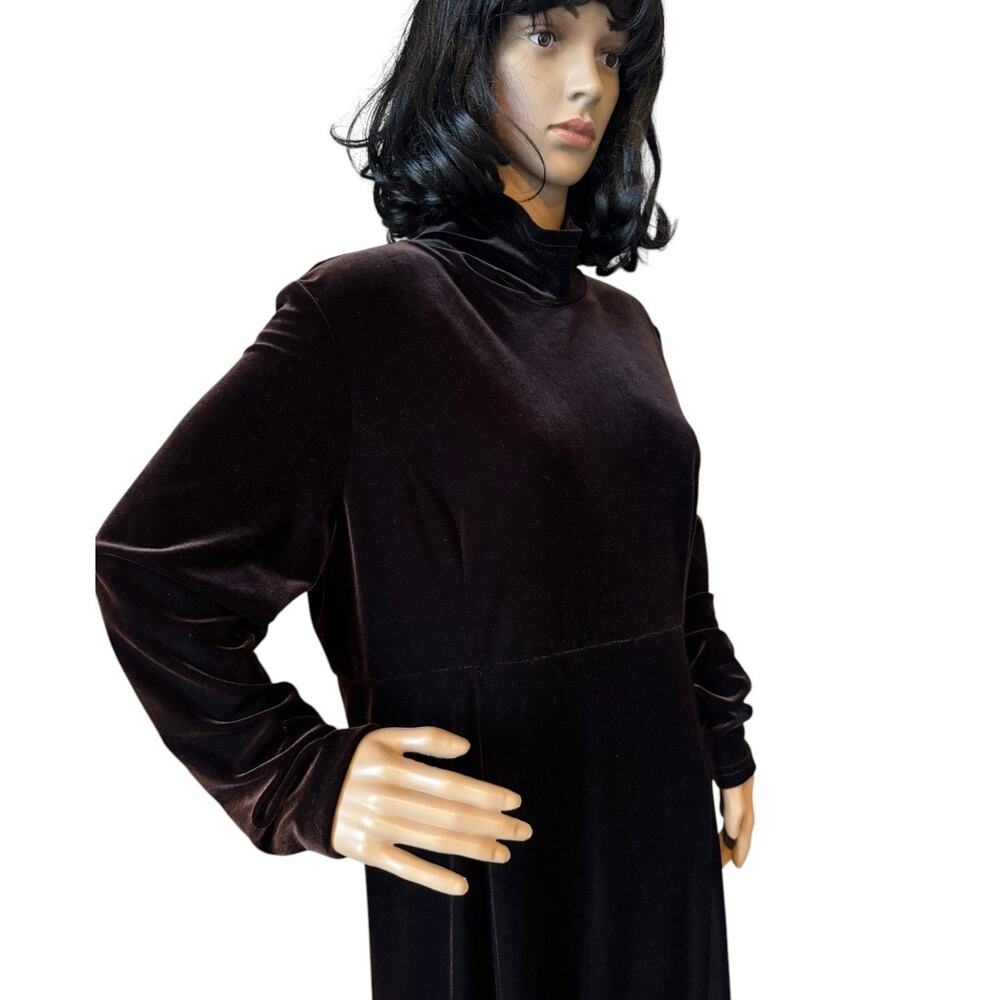 American Vintage MODA INT'L Brown Velvet Turtleneck Maxi Dress  size large - Picture 3 of 11